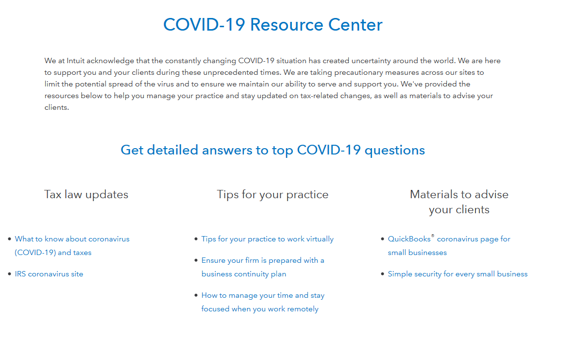 Intuit Covid Resource Center