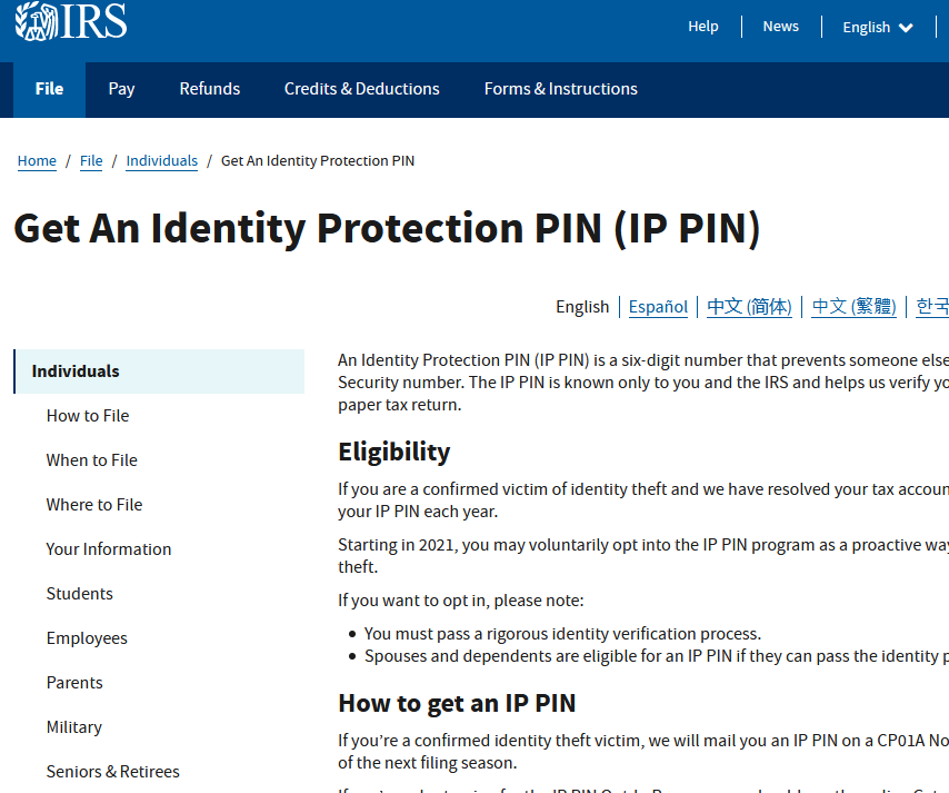 IRS ID Protection PIN