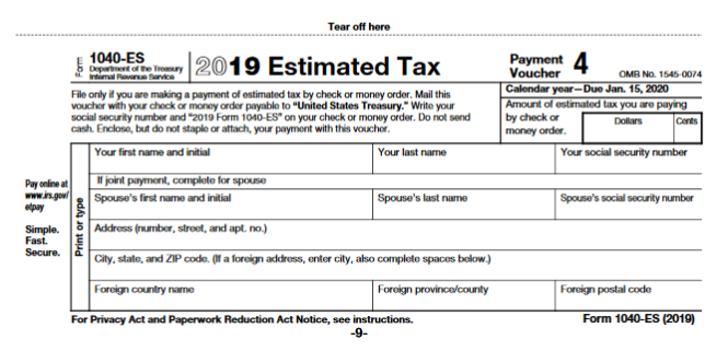Form 1040 ES Estimated taxes